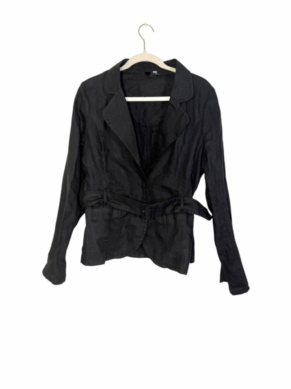 H&M Black Belted Linen-Blend Blazer Size 14 Plus Size